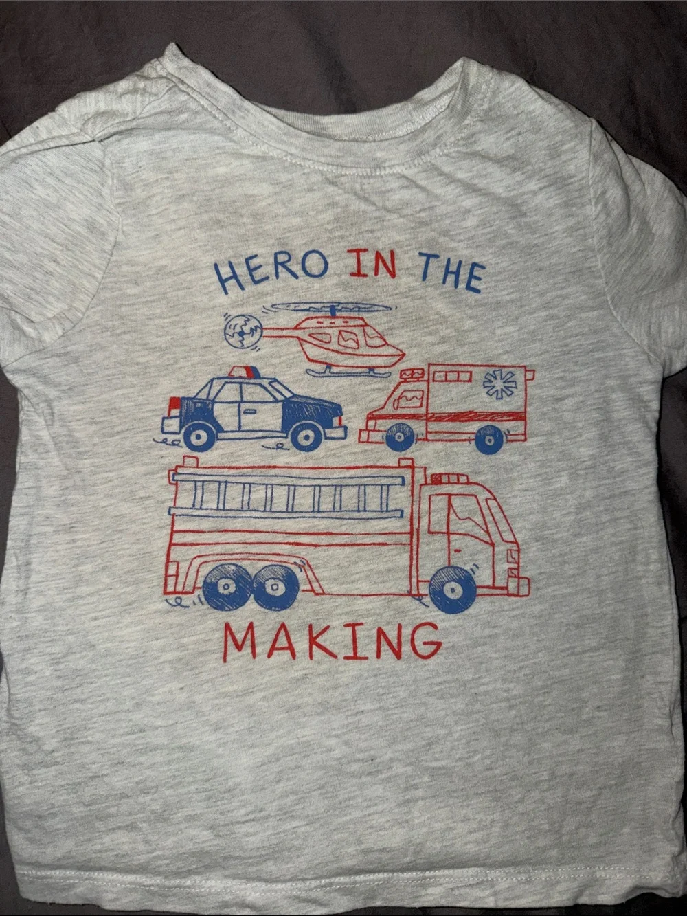 Old Navy Gray Kids' Tee with Red & Blue Emergency Vehicle Graphics